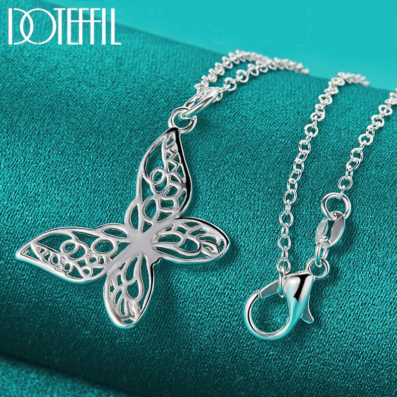925 Silver Snake Chain Butterfly Pendant Necklace Wedding Jewelry
