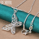 925 Silver Snake Chain Butterfly Pendant Necklace Wedding Jewelry