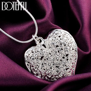 925 Silver Heart Pendant Snake Chain Necklace Wedding Jewelry