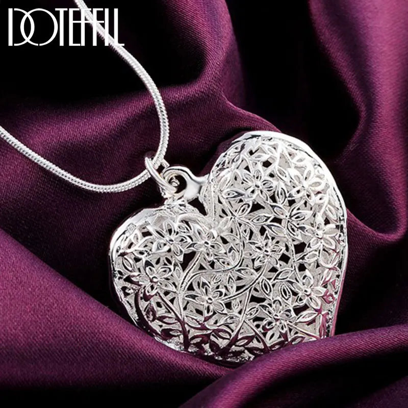 925 Silver Heart Pendant Snake Chain Necklace Wedding Jewelry
