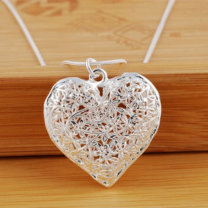 925 Silver Heart Pendant Snake Chain Necklace Wedding Jewelry