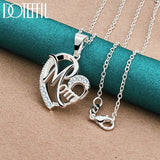 925 Silver Mom Heart Pendant Necklace AAA Zircon Wedding Party Charm