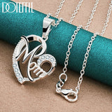 925 Silver Mom Heart Pendant Necklace AAA Zircon Wedding Party Charm