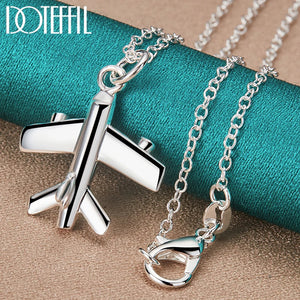 925 Sterling Silver 18-30 Inch Aircraft Plane Pendant Necklace