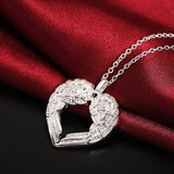 Sterling Silver Angel Wings Love Pendant Necklace for Women