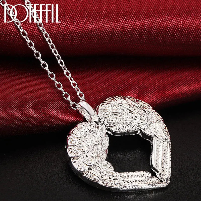 Sterling Silver Angel Wings Love Pendant Necklace for Women
