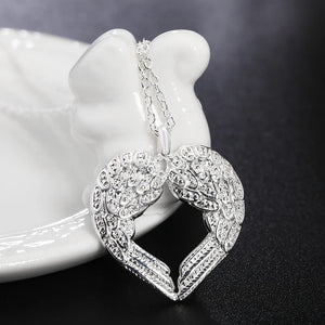 Sterling Silver Angel Wings Love Pendant Necklace for Women