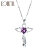 925 Silver Cross Heart Purple/White Zircon Necklace for Woman