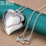 925 Silver Double Heart Pendant Necklace Wedding Charm Jewelry