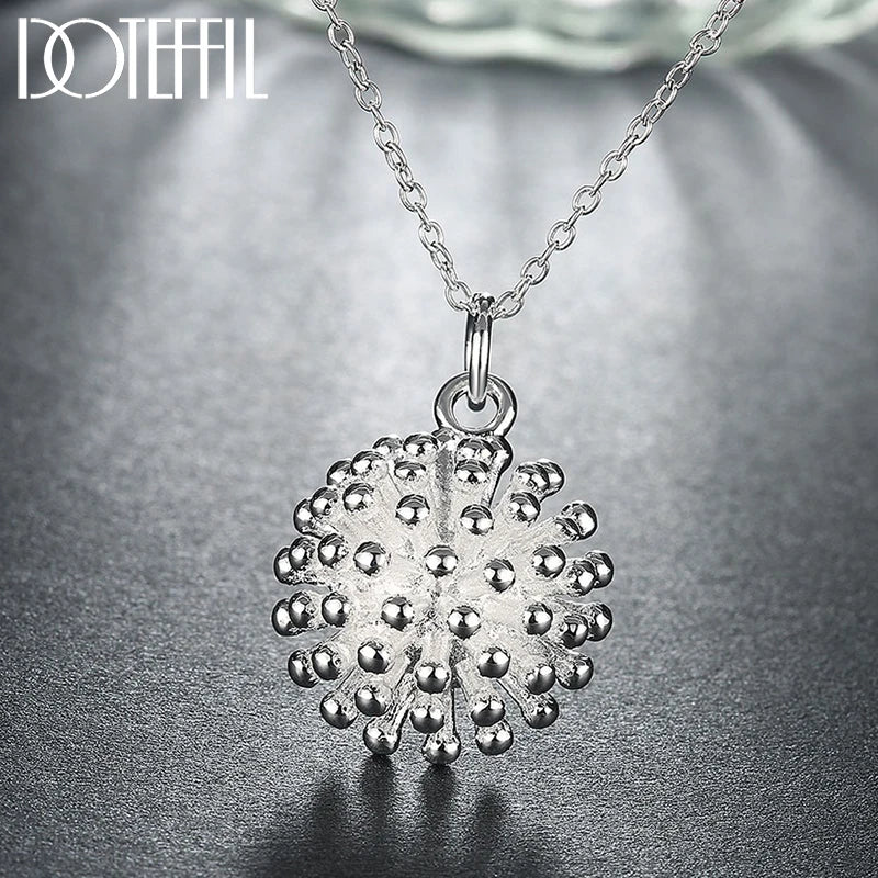 925 Silver Coral Pendant Necklace Fireworks Charm Jewelry