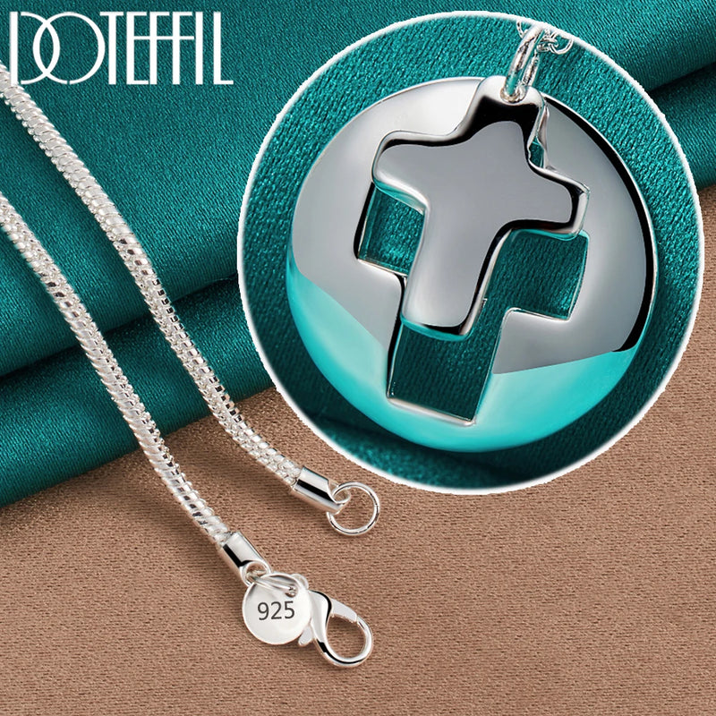 925 Silver 18-30" Chain Round Cross Pendant Necklace Wedding Engagement