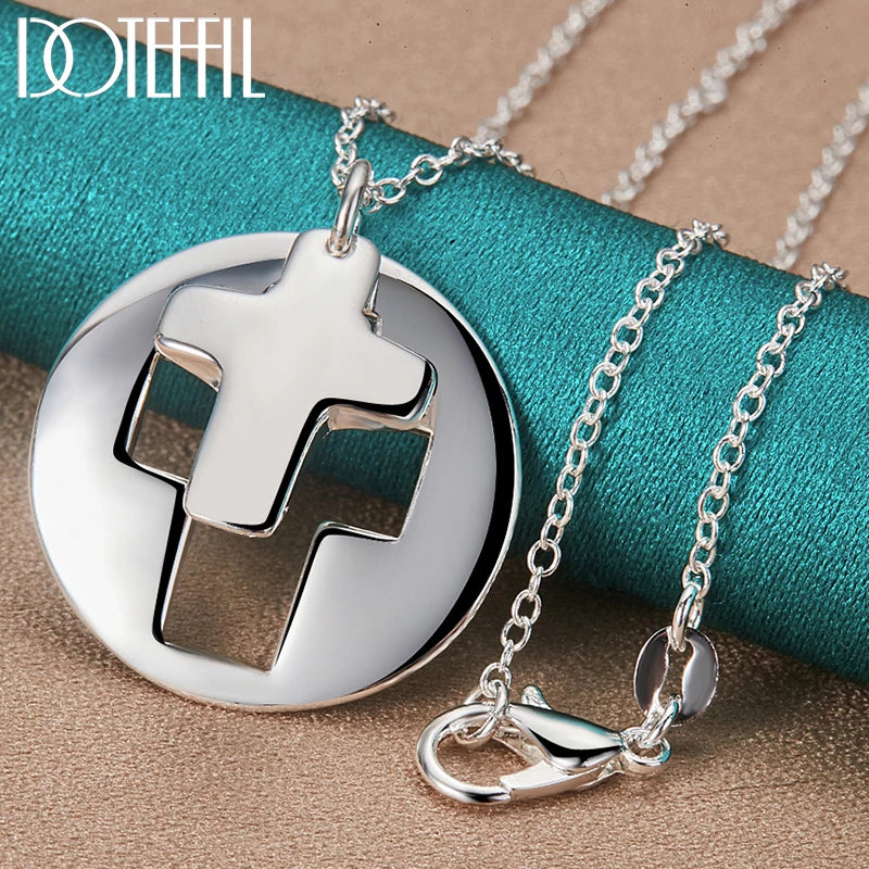 925 Silver Chain Cross Pendant Necklace Women Wedding Charm Jewelry