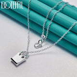 925 Silver Square Lock Pendant Necklace 18-30 Inch Chain Wedding Jewelry