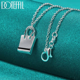 925 Silver Square Lock Pendant Necklace 18-30 Inch Chain Wedding Jewelry
