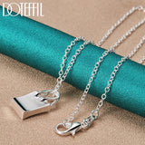 925 Silver Square Lock Pendant Necklace 18-30 Inch Chain Wedding Jewelry