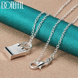 925 Silver Square Lock Pendant Necklace 18-30 Inch Chain Wedding Jewelry