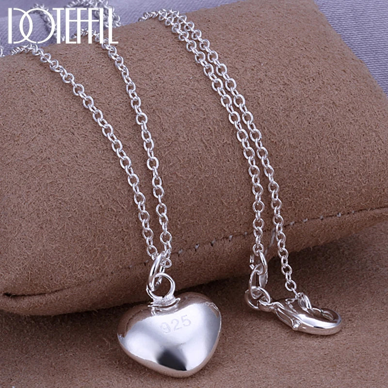 925 Silver Small Heart Pendant Necklace 18-30" Snake Chain Wedding Jewelry