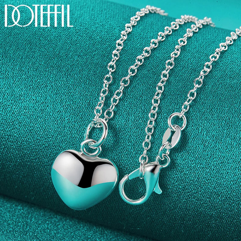925 Silver Snake Chain Heart Pendant Necklace Wedding Charm Jewelry