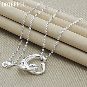 Sterling Silver Double Heart Pendant Necklace 18 Inch Chain