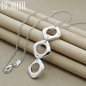 925 Silver Geometric Square Round Pendant Necklace Women Engagement Jewelry