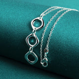 925 Silver Geometric Square Round Pendant Necklace Women Engagement Jewelry