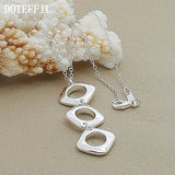 925 Silver Geometric Square Round Pendant Necklace Women Engagement Jewelry