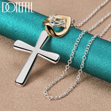 925 Silver 18" Chain Heart Cross Pendant Necklace