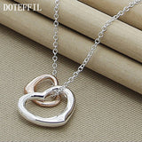 925 Silver Rose Double Heart Pendant Necklace for Women