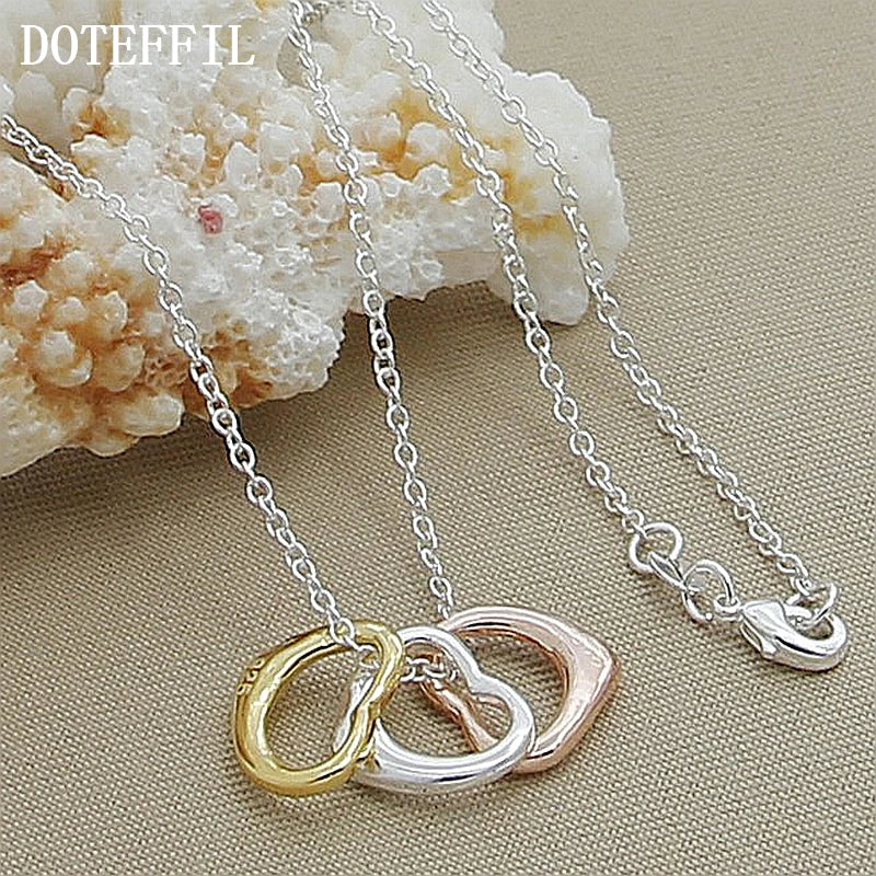 925 Silver 18" Chain Heart Pendant Necklace Women Wedding Jewelry