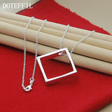 925 Silver Square Pendant Necklace 18 Inch Chain Wedding Charm Jewelry