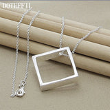 925 Silver Square Pendant Necklace 18 Inch Chain Wedding Charm Jewelry