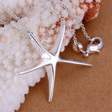 925 Silver Starfish Pendant Necklace 18 Inch Chain Women Wedding Jewelry