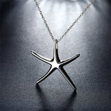 925 Silver Starfish Pendant Necklace 18 Inch Chain Women Wedding Jewelry