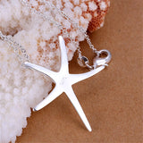 925 Silver Starfish Pendant Necklace 18 Inch Chain Women Wedding Jewelry
