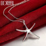 925 Silver Starfish Pendant Necklace 18 Inch Chain Women Wedding Jewelry
