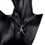925 Silver Starfish Pendant Necklace 18 Inch Chain Women Wedding Jewelry