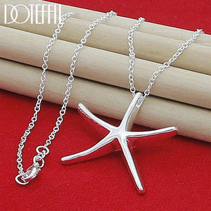 925 Silver Starfish Pendant Necklace 18in Chain Women Engagement Jewelry