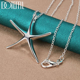 925 Silver Starfish Pendant Necklace 18in Chain Women Engagement Jewelry