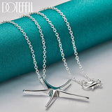 925 Silver Starfish Pendant Necklace 18in Chain Women Engagement Jewelry