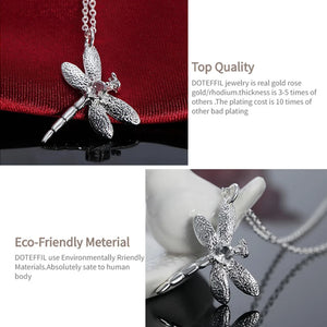 925 Silver 18" Crystal Dragonfly Pendant Necklace Wedding Party Jewelry