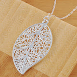 925 Silver Leaf Pendant Necklace Wedding Engagement Party Charm Jewelry