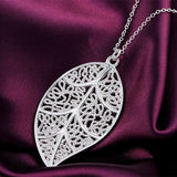 925 Silver Leaf Pendant Necklace Wedding Engagement Party Charm Jewelry