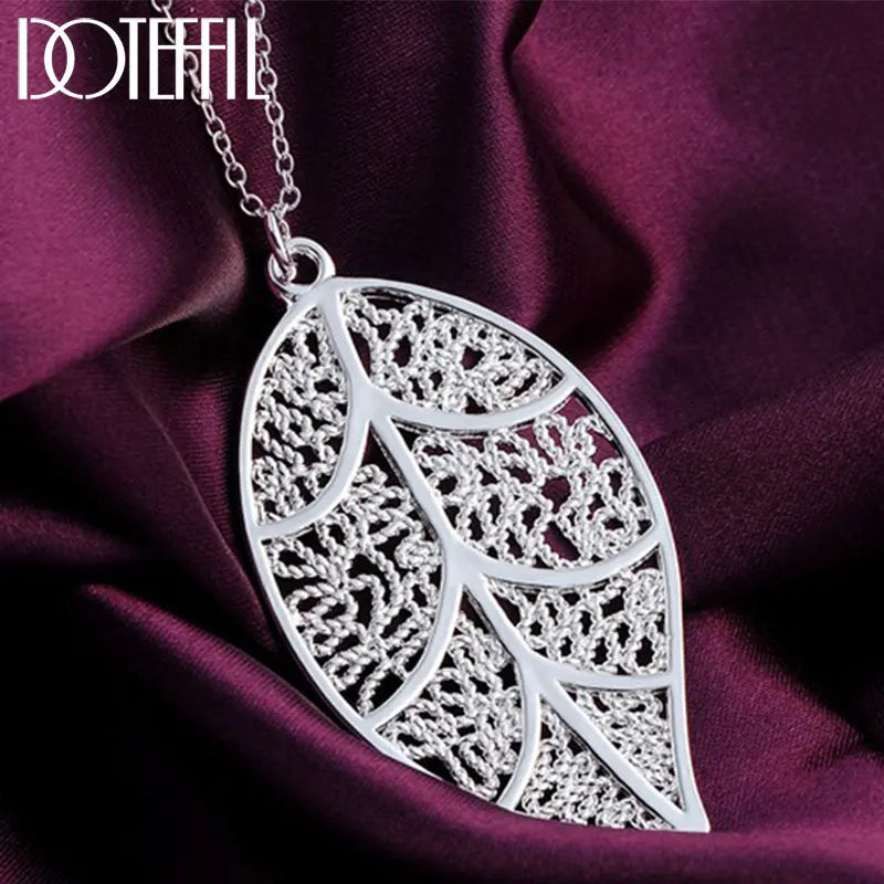 925 Silver Leaf Pendant Necklace Wedding Engagement Party Charm Jewelry