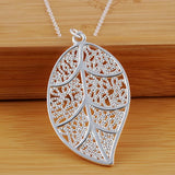 925 Silver Leaf Pendant Necklace Wedding Engagement Party Charm Jewelry