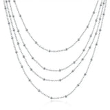 925 Silver 18" Multi-Chain Beads Necklace Women Wedding Party Jewelry