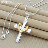 925 Silver 18" Snake Chain Cross Heart Pendant Necklace for Women