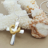 925 Silver 18" Snake Chain Cross Heart Pendant Necklace for Women