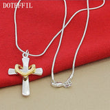 925 Silver 18" Snake Chain Cross Heart Pendant Necklace for Women
