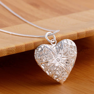 925 Silver 18 Inch Heart Photo Frame Necklace Women Wedding Party Charm