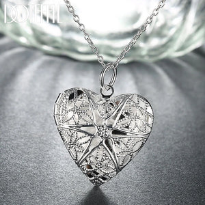 925 Silver 18 Inch Heart Photo Frame Necklace Women Wedding Party Charm